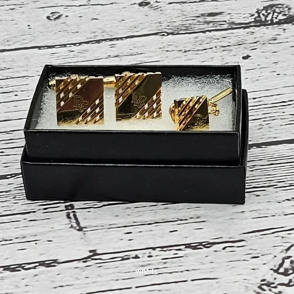 Christian Dior Gold Tone Cufflink and Tie Pin Set - Picture 3 of 3